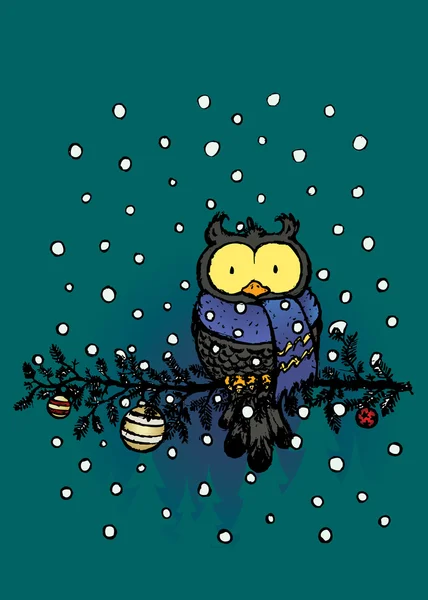 Hibou avec écharpe carte de Noël — Image vectorielle