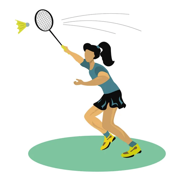 Menina Uma Jogadora Badminton Atleta Sportswear Bate Shuttlecock Com Uma — Vetor de Stock