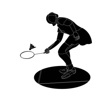 Okul bahçesinde badminton dövmeli bir kız atlet aşağıdan gelen raketle mekik horozunu yener.