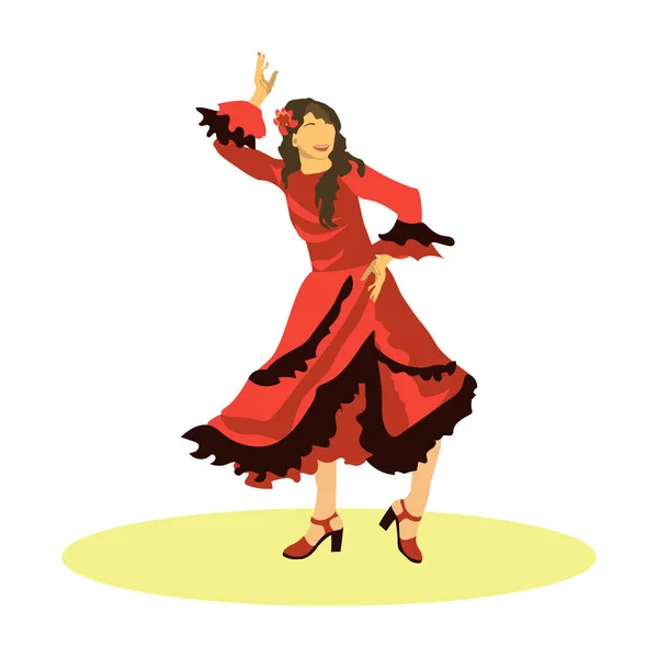 Una Chica Morena Baila Apasionadamente Baile Flamenco Español Vestido Rojo — Vector de stock