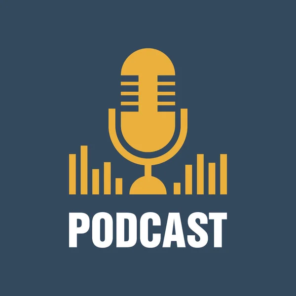 Podcast. Koyu mavi arkaplanda vektör düz illüstrasyon, simge, logo tasarımı.
