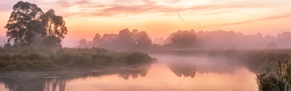 Rio nebuloso de manhã — Fotografia de Stock