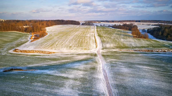 Campo Agrícola Inverno Sob Neve Cena Aérea Dezembro Paisagem Rural — Fotografia de Stock