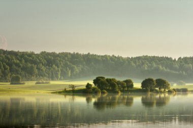 Bahar akşam. Yeşil olabilir. Bahar akşam sis