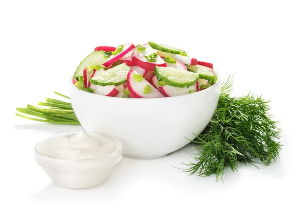 Salat aus Rettich und Gurken in Schüssel — Stockfoto