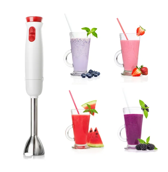 Immersion blender and smoothies isolated — Stock Photo, Image