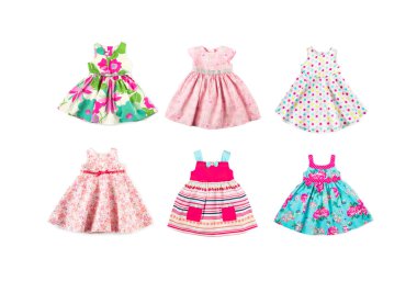 Set of baby girl dresses, isolated on white background