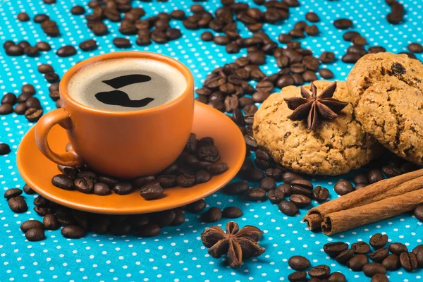 Guten Tag, guten Morgen mit einer Tasse Kaffee und Haferbrei — Stockfoto