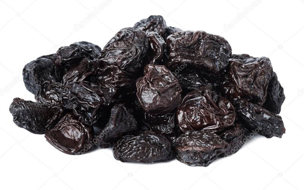 Dried prunes on a white background 