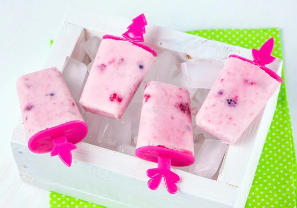Hausgemachtes Eis, gefrorener Joghurt mit Brombeeren, Blaubeeren — Stockfoto