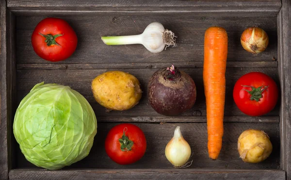 Zutaten für Borschtsch, Rote-Bete-Suppe, Rübensuppe. Erntegemüse — Stockfoto