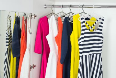 bright modern fashion women's dresses clipart