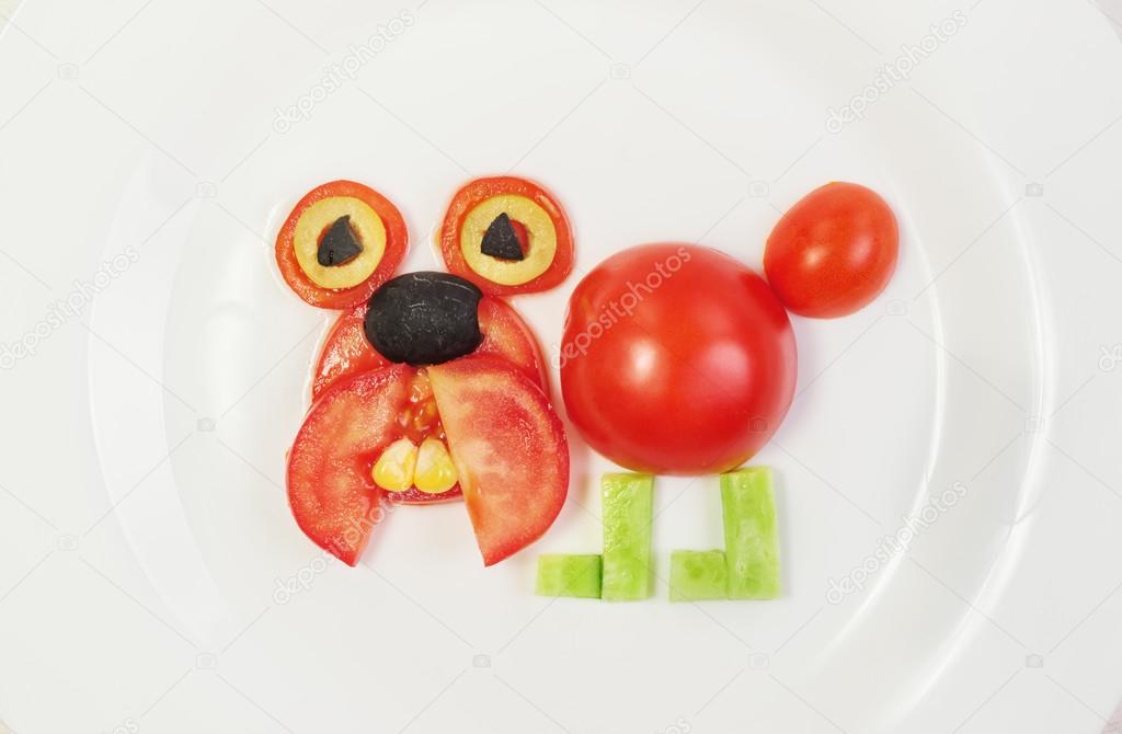 Dog, Bulldog of fresh tomatoes,