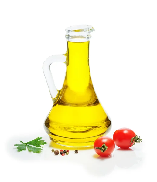 Olive oil in a glass jug — Stock Photo, Image