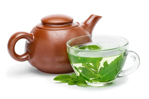 Mint tea in a transparent glass cup — Stock Photo, Image