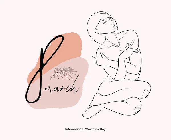 Ευτυχισμένη Μέρα Γυναικών Μαρτίου Αφηρημένο Γυναικείο Σώμα Μιας Γραμμής Vector — Διανυσματικό Αρχείο