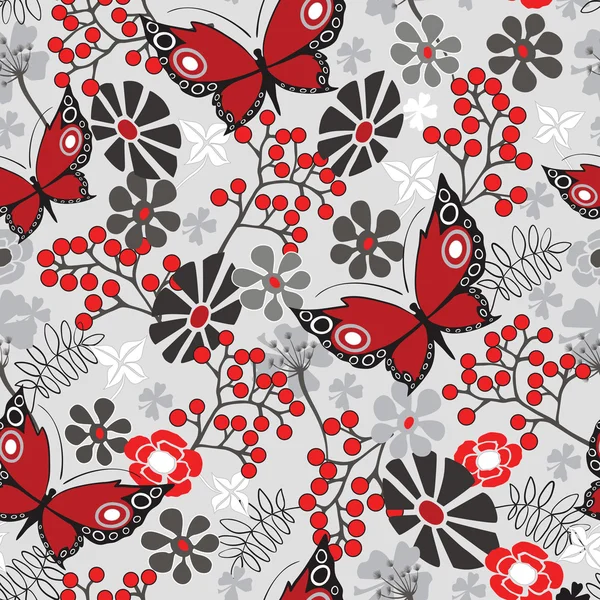 Schönes nahtloses Muster mit Schmetterling und Blume — Stockvektor