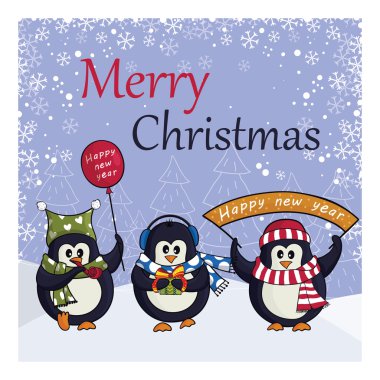 Penguenler kar arka plan üzerinde