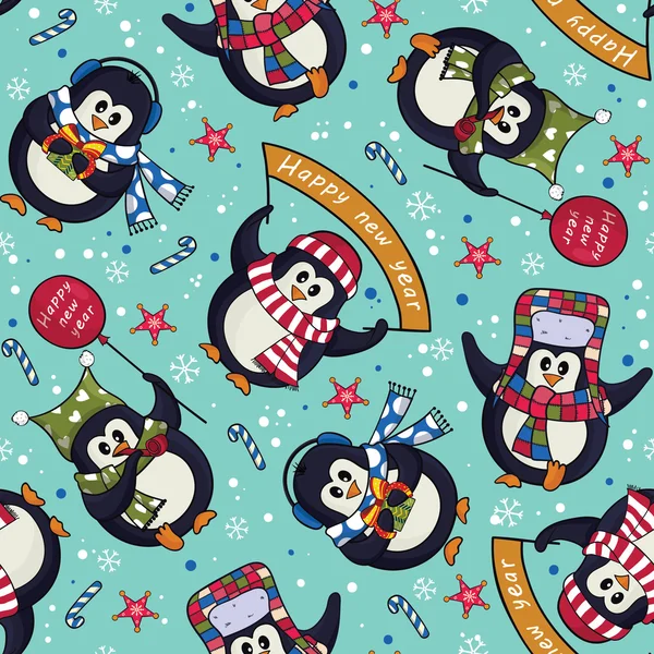 Vánoční tučňáci bezešvé vzor — Stockový vektor