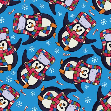 Penguenler seamless modeli. Vektör çizim