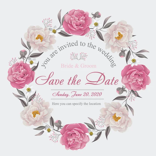 Blomma bröllop inbjudningskort, spara datum kortet, hälsning bil — Stock vektor