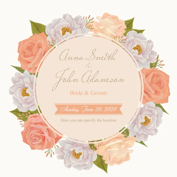 Blomma bröllop inbjudningskort, spara datum kortet, hälsning bil — Stock vektor