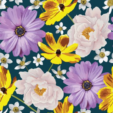 Elegance kesintisiz renk çiçek deseni beyaz arka plan üzerinde. EPS 10