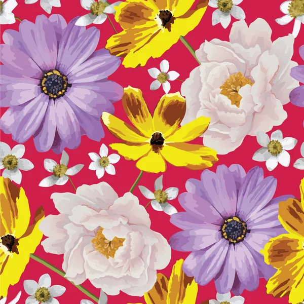 Eleganza modello di fiore di colore senza cuciture sullo sfondo bianco. EPS 10 — Vettoriale Stock