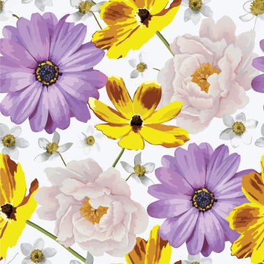 Elegance kesintisiz renk çiçek deseni beyaz arka plan üzerinde. EPS 10