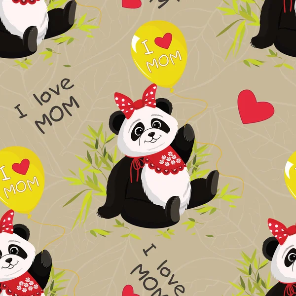 Patrón sin costuras con panda lindo sentado y bambú, ilustrador de vectores — Vector de stock