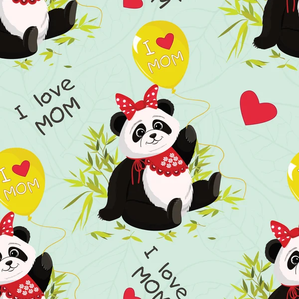 Patrón sin costuras con panda lindo sentado y bambú, ilustrador de vectores — Vector de stock