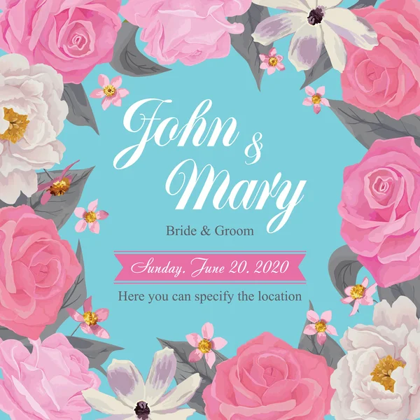 Blumen Hochzeitseinladungskarte, speichern Sie die Datumskarte, Grußkarte. Folge 10 — Stockvektor