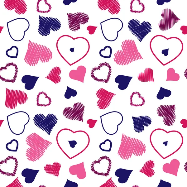 Corazones. Patrón sin costuras, diseño de tela, papel de envolver, papel pintado, fondo. Fondo festivo — Vector de stock