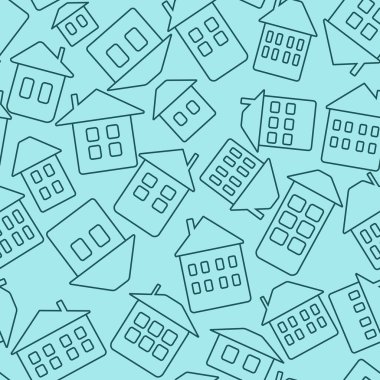 Harika çocuk evleri, kusursuz desenler. Poster, kumaş, davetiye arkaplan, kitap kapağı için çizgi film tasarımı.