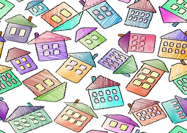 Báječné Dětské Domky Bezproblémové Vzory Kreslený Design Pro Plakát Tkaniny — Stockový vektor