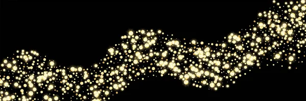 Düşen altın konfeti uçuyor. Şenlikli arka plan, tasarım kartları, davetiyeler. Siyah arkaplandaki soyut doku. Vektör illüstrasyonu