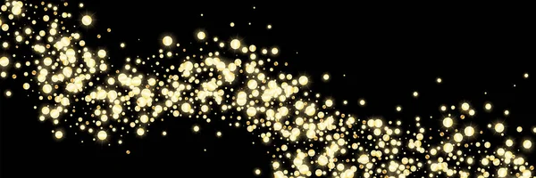 Düşen altın konfeti uçuyor. Şenlikli arka plan, tasarım kartları, davetiyeler. Siyah arkaplandaki soyut doku. Vektör illüstrasyonu
