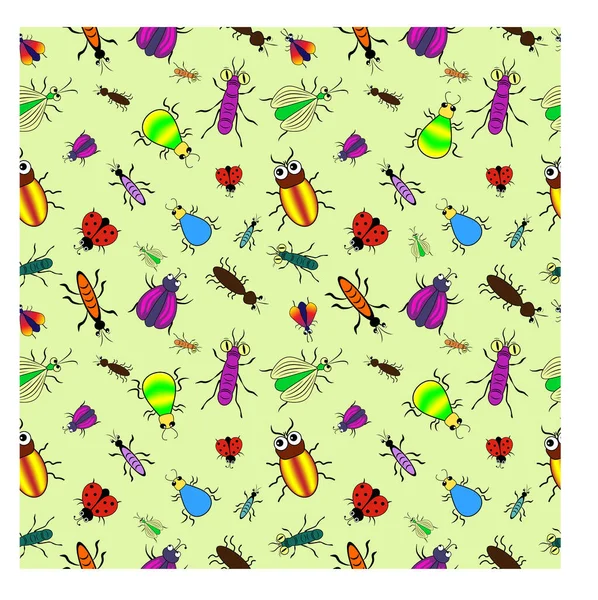 Beetles Drawn Children Bright Multi Colored Seamless Pattern Fabric Background — Stock Vector