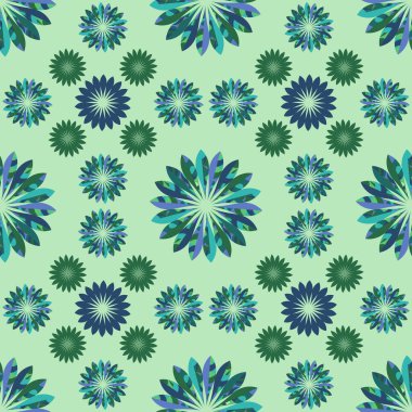 Mozaik çiçekler. Çiçek süsü kusursuz bir arka plan oluşturur. Vektörel resimleme.