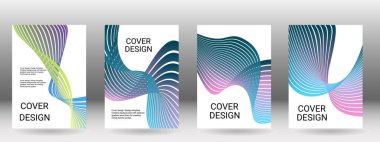 Örtüler. 4 kapak. Mavi, yeşil, dalgalı paralel çizgiler, kurdeleler. EPS vektörü