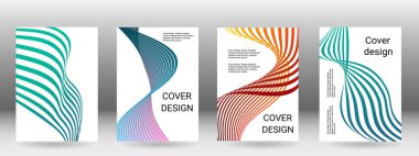 Örtüler. 4 kapak. Mavi, yeşil, dalgalı paralel çizgiler, kurdeleler. EPS vektörü