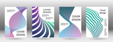 Örtüler. 4 kapak. Mavi, yeşil, dalgalı paralel çizgiler, kurdeleler. EPS vektörü