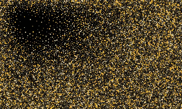 Goldener Sand Konfetti Auf Schwarzem Grund Kleine Teilchen Von Runder — Stockvektor