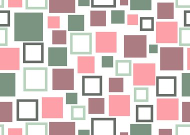 Farklı boyutlarda kareler dağılır. Örtü, kumaş, ambalaj kağıdı ya da arka plan, duvar kağıdı için kusursuz desen. Yeşilin tonları, kırmızı. Vektör.
