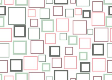 Farklı boyutlarda kareler dağılır. Örtü, kumaş, ambalaj kağıdı ya da arka plan, duvar kağıdı için kusursuz desen. Yeşilin tonları, kırmızı. Vektör.