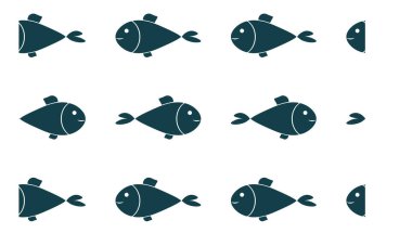 Balık ikonu köpekbalığı, deniz balinası, okyanus vektörü, dikişsiz duvar kağıdı arka plan. Beyaz arkaplanda mavi