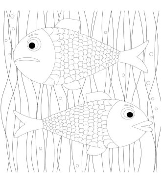 Balık, yosun. vektör çizimi, çizgi film biçimi Rfskraska Beyaz arkaplan