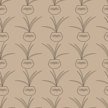 Kapalı ev bitkileri. Saksıda çiçekler. Kusursuz desen. Çiçekçi dükkanının alışılmadık tasarımı çiçek paketlemek için kağıt tasarımı. Vektör