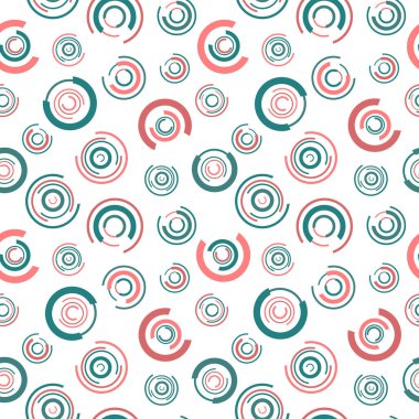 Farklı boyutlarda ve renklerde daireler, kusursuz desenler. Kapak, kumaş, ambalaj kağıdı, arka plan, duvar kağıdı için tasarım. Vektör