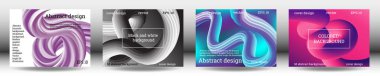 Fütürist soyut parlak hacimli arka planlar. 4 kapak. Ses dalgaları, kablolar. Yaratıcı modern altyapı. Kapak tasarımı, duvar kağıdı, arkaplan, afiş, broşür.